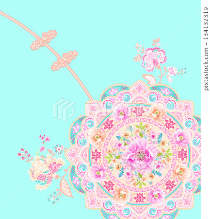 Assorted floral geometric and heart pattern panel designs in soft pastel colors Assorted floral geometric and heart pattern panel designs in soft pastel colors 134132319
