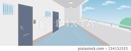 公寓大樓公共區域走廊的向量圖(寬幅) 公寓大樓公共區域走廊的向量圖(寬幅) 134132325