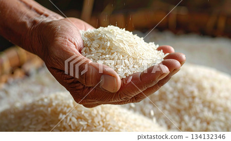 一手拿著米的特寫（人工智慧產生的圖像） 134132346