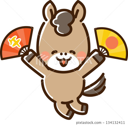 A horse leaping with a fan 134132411