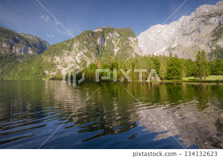 Konigsee lake near Jenner mount in Berchtesgaden National Park, Alps Germany Konigsee lake near Jenner mount in Berchtesgaden National Park, Alps Germany 134132623