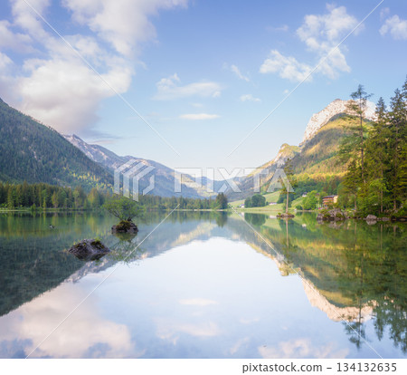 View of Hintersee lake in Berchtesgaden National Park Bavarian Alps, Germany 134132635