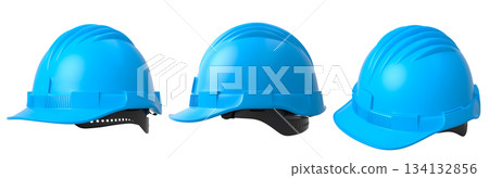 Set of construction safety helmets isolated on white transparent background, symbolizing safety and industry standards 134132856