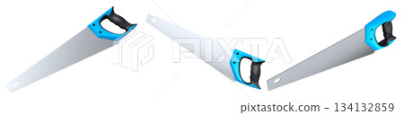 Set of hand saws with ergonomic handles, displayed on white background with clipping path, Construction tool concept Set of hand saws with ergonomic handles, displayed on white background with clipping path, Construction tool concept 134132859
