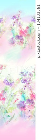 Assorted floral geometric and heart pattern panel designs in soft pastel colors 134133361