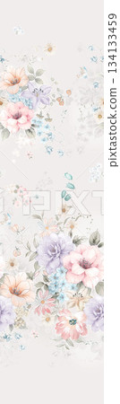 Assorted floral geometric and heart pattern panel designs in soft pastel colors Assorted floral geometric and heart pattern panel designs in soft pastel colors 134133459
