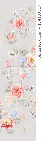 Assorted floral geometric and heart pattern panel designs in soft pastel colors 134133517