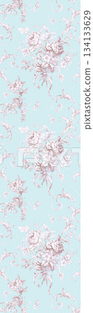 Assorted floral geometric and heart pattern panel designs in soft pastel colors 134133629