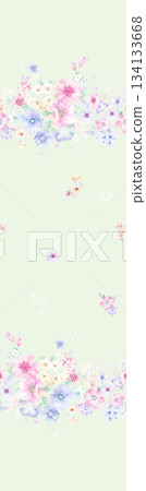 Assorted floral geometric and heart pattern panel designs in soft pastel colors 134133668