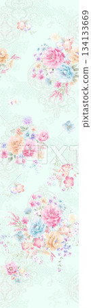 Assorted floral geometric and heart pattern panel designs in soft pastel colors Assorted floral geometric and heart pattern panel designs in soft pastel colors 134133669