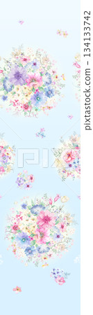 Assorted floral geometric and heart pattern panel designs in soft pastel colors 134133742