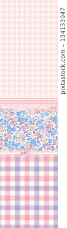 Assorted floral geometric and heart pattern panel designs in soft pastel colors 134133947