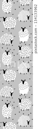 Assorted floral geometric and heart pattern panel designs in soft pastel colors 134133962