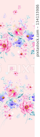 Assorted floral geometric and heart pattern panel designs in soft pastel colors Assorted floral geometric and heart pattern panel designs in soft pastel colors 134133986