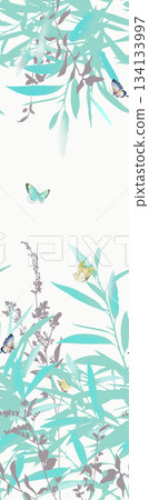 Assorted floral geometric and heart pattern panel designs in soft pastel colors 134133997