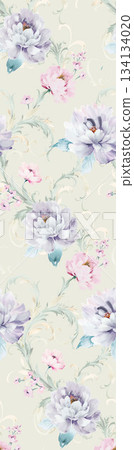 Assorted floral geometric and heart pattern panel designs in soft pastel colors 134134020