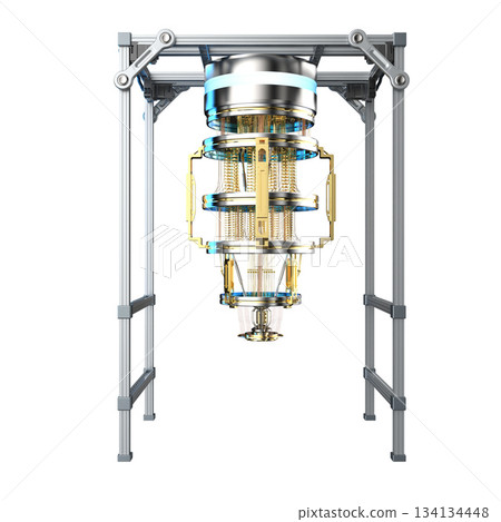 Golden quantum computer machine isolated on white 134134448