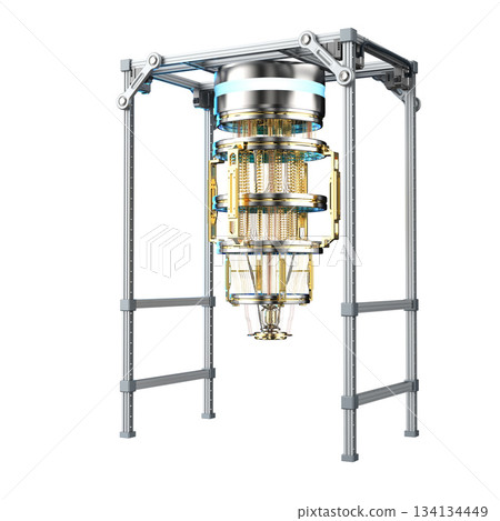 Golden quantum computer machine isolated on white 134134449
