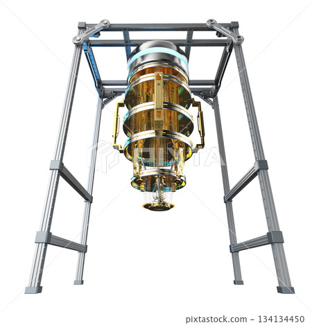 Golden quantum computer machine isolated on white 134134450