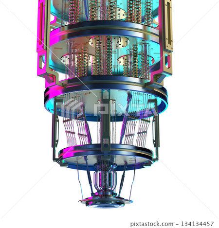 Quantum computer machine with neon light isolated 134134457