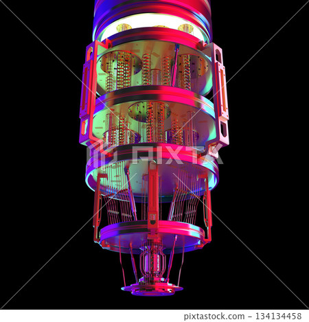 Quantum computer machine with neon light isolated 134134458
