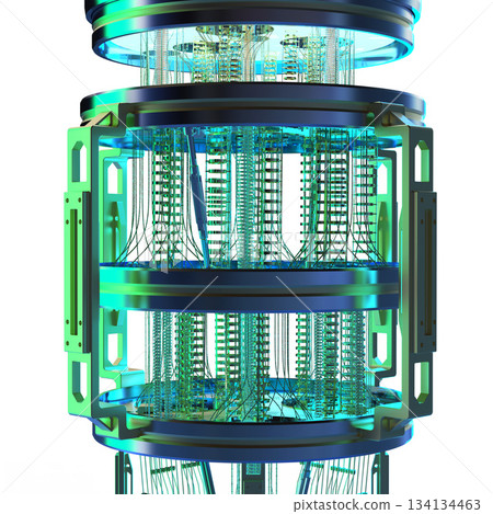 Quantum computer machine with neon light isolated 134134463
