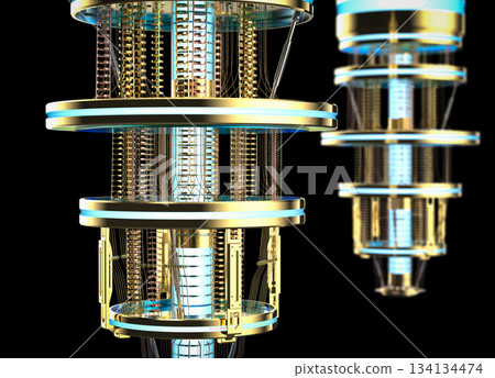 Golden quantum computer machines close up Golden quantum computer machines close up 134134474