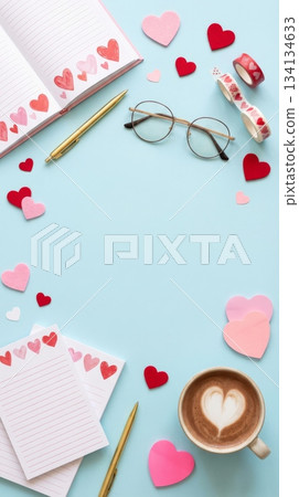 Notebook on Work Desk with Stationery 134134633