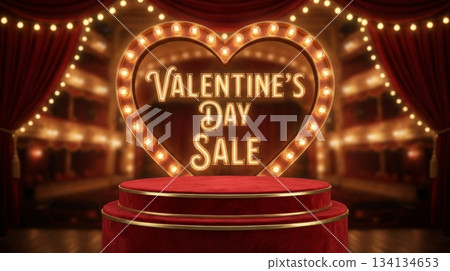 Valentine Sale Banner with Podium and Vintage Lights Valentine Sale Banner with Podium and Vintage Lights 134134653