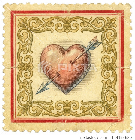 Vintage Stamp with Heart and Arrow Vintage Stamp with Heart and Arrow 134134680