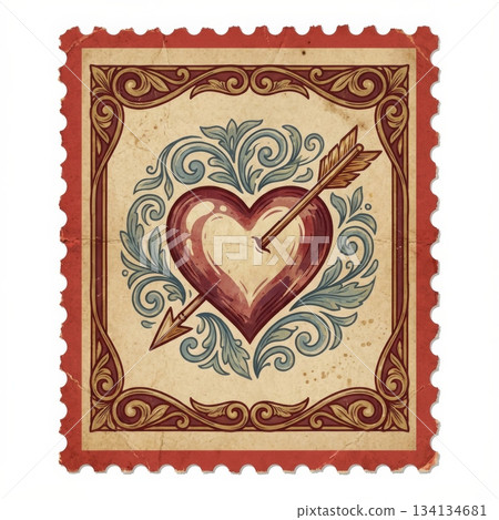 Vintage Stamp with Heart and Arrow Vintage Stamp with Heart and Arrow 134134681
