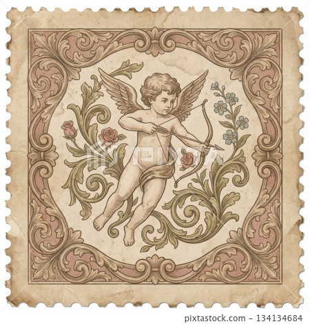 Vintage Stamp with Cupid Vintage Stamp with Cupid 134134684