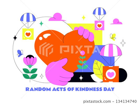 Random Acts of Kindness Day Vector Illustration on February 17th Various Small Actions to Give Happiness with Love in Flat Cartoon Background 134134740