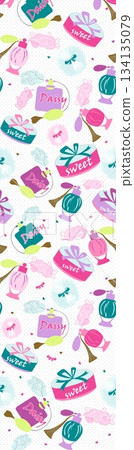 Assorted floral geometric and heart pattern panel designs in soft pastel colors 134135079