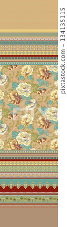 Assorted floral geometric and heart pattern panel designs in soft pastel colors 134135115