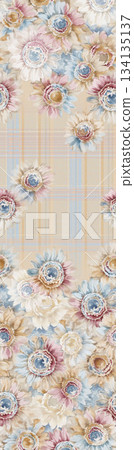 Assorted floral geometric and heart pattern panel designs in soft pastel colors 134135137