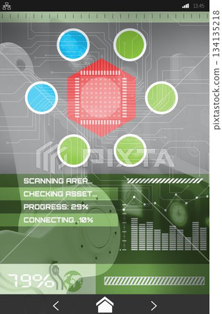 Shapes and text with graphs on device screen Shapes and text with graphs on device screen 134135218