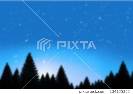 Flat design conifer silhouette is rising against deep blue sky gradient, with twinkling stars Flat design conifer silhouette is rising against deep blue sky gradient, with twinkling stars 134135263