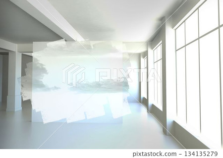 Abstract screen in room showing cloudy sky 134135279