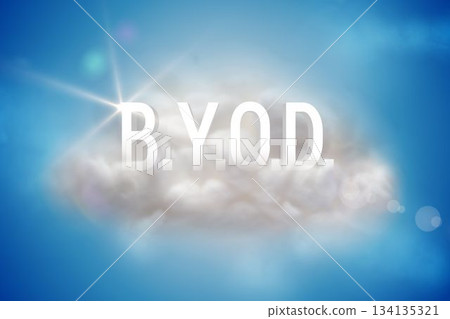BYOD on a floating cloud on blue background 134135321