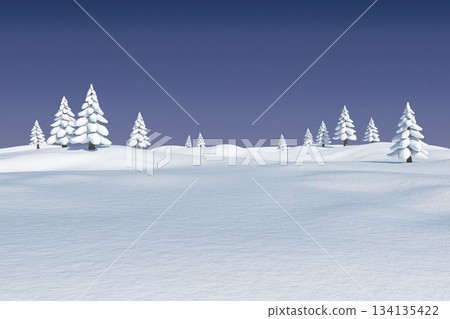 Snowy landscape with fir trees 134135422
