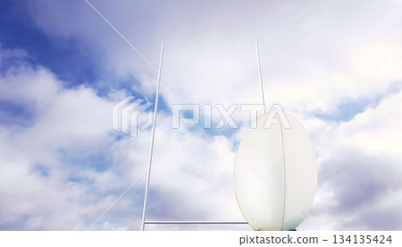 Rugby ball in front of posts Rugby ball in front of posts 134135424