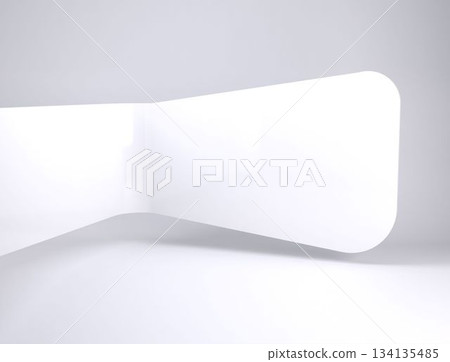 Modern minimalistic interior is featuring curved walls and glowing rectangular recessed light panel Modern minimalistic interior is featuring curved walls and glowing rectangular recessed light panel 134135485