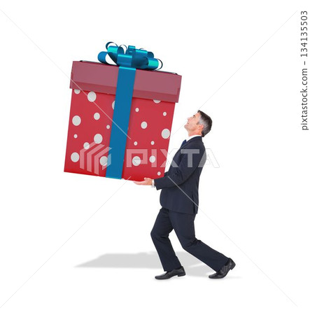Stylish man with giant gift Stylish man with giant gift 134135503