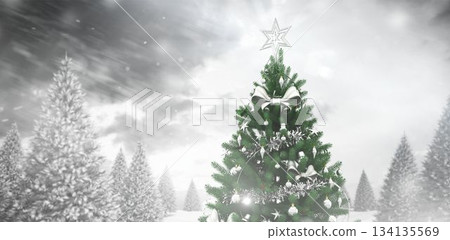 Christmas tree in snowy forest Christmas tree in snowy forest 134135569