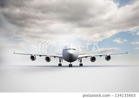 3D plane standing on white ground 134135603