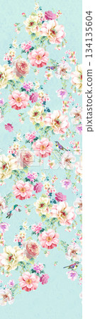 Assorted floral geometric and heart pattern panel designs in soft pastel colors Assorted floral geometric and heart pattern panel designs in soft pastel colors 134135604