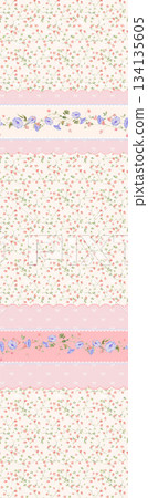 Assorted floral geometric and heart pattern panel designs in soft pastel colors 134135605