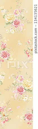 Assorted floral geometric and heart pattern panel designs in soft pastel colors 134135621
