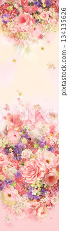 Assorted floral geometric and heart pattern panel designs in soft pastel colors 134135626